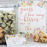 Guess How Many Kisses In The Jar Game - Bridal Shower, Wedding Brunch, Floral Birthday Party Idea (Sign With Cards)
