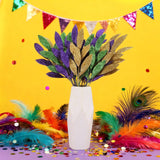 24 Pcs Mardi Gras Decor Leaf Picks 14" Tall Artificial Glitter Purple Green Gold Bay Picks And Sprays Carnival Centerpiece Tree Decorations For Mardi Gras Table Decor Vase Filler
