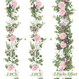 2Pcs 5.9 Ft Artificial Rose Vine Fake Flower Garland Pink Rose Hydrangea Vines With 3D Butterflies Hanging Floral Eucalyptus Garland For Wedding Party Background Arch Table Wall Home Decor