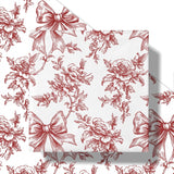 Vintage Floral Bow Wrapping Paper Roll, Mini Roll, Elegant Roses And Bows Design, Classic Red White Gift Wrap For Girls, Wedding, Birthday, Valentine'S Day, Christmas, 17 Inches X 16.4 Feet