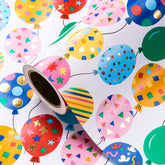 Birthday Wrapping Paper Roll - Mini Roll - 17 Inch X 16.5 Feet - Gold Foil Colorful Balloon Design Perfect For Birthday, Holiday, Party, Baby Shower