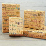 Happy Birthday Wrapping Paper For Men Women Boys Girls Kids, 20 X 28 Inches Per Sheet (4 Sheets: 15 Sq. Ft. Ttl.) Brown Recycled Kraft Folded Gift Wrap Paper For Baby Shower Daddy All Birthday Occasions