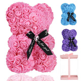 Flower Rose Bear,Romantic Gift For Valentine'S Mother'S Day, Christmas, Birthday,Girl Friend Her Mom Female Wife With Artificial Heart-Shaped Diamonds Pink