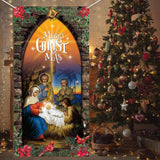Christmas Decoration Outdoor Religious Door Cover Holy Nativity Front Door Hanging Backdrop Xmas Photography Background For Winter House Church Party Supplies, 70 X 35 Inch
