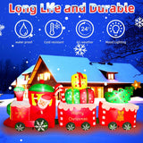 10 Ft Christmas Inflatables Train With Santa Claus Christmas Trees Built-In Led Lights Blow Up Christmas Decor For Chris