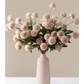 Fake Kiku Flowers, Faux Silk Pompon Mums Artificial Flowers, Chrysanthemum Stems Floral Arrangement Dried Flowers Vintage Decorative Indoor Home Decor Beige (Vase Not Included)