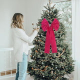 36X18 Inches Extra-Large Christmas Tree Topper Bow Hot Pink Velvet Ribbon Gift Bows For Christmas Home Decor, Outdoor Indoor Car Decoration (Hot Pink)