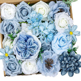 Dusty Blue Artificial Flowers Combo, Baby Blue Wedding Flowers Fake Floral Bulk Bouquets, Light Blue Flowers, Silk Rose Flowers For Wedding Bridal Shower Table Centerpieces & Home Party Decor