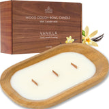 Pure Vanilla Bowl Candle - Wooden Dough Bowl Candle With Three Wooden Wicks - 620G (1.36 Lbs) - Relaxing Cozy Vanilla Scent