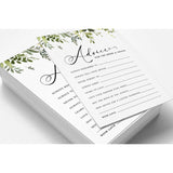 Pack Of 50 Greenery Advice Cards, Advice & Wishes For The Bride And Groom, Mr And Mrs Wedding Game Activity 5X7 Inches
