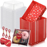 50 Pcs Valentine'S Day Charcuterie Boxes With Clear Lids, Rope And Tags, 5.3 X 5 Inch Disposable Paper Treat Boxes For Cake, Cookie, Dessert, Sandwich, Bakery And Party Favors (Red)