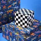 Monster Truck Reversible Wrapping Paper Mini Roll, Checkered Flag Design, Perfect For Kids And Boys Birthdays, 17" X 33'(46.7 Sq. Ft)
