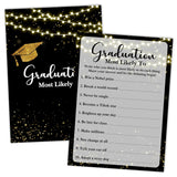 Graduation Games, Black Gold Grad Party Game Cards For Adults, Graduation Most Likely To Games, Graduation Celebration Party Favors Supplies, 25 Pack (07)