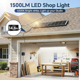 2 Pack 2.5FT Solar Shop Lights 1500LM LED Garage Bay Lights with Remote Sensor
