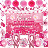 Pink Breast Cancer Awareness Decorations with Backdrop, Banner