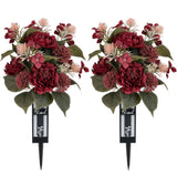 Red Cemetery Flowers For Grave: 2 Pcs Peony Grave Flower Bouquets For Cemetery Decorations - Spring Outdoor Gravesite Flowers With Vase