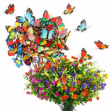 24 Pcs Artificial Flowers And 36 Pcs Butterfly Stakes Uv Resistant Fake Plastic Flowers For Garden Indoor Outside Cemetery Vase Patio Plant Yard Kitchen Easter Wedding Party Decor