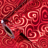 Red Holographic Heart Wrapping Paper Roll, Shiny Heart Metallic Foil For Valentines, Christmas, Wedding, Anniversary, Birthday & New Year Celebrations, Mini Roll 17 In X 32.8 Ft