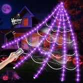 Halloween Decorations Outdoor, Spider Web Lights 250 LED Lighted Spider Web 16.4Ft Giant Halloween Decorations Light up, 8 Lighting Modes Waterproof & Timer for Indoor Haunted House Yard Decor, Purple