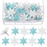30 Pieces Christmas Snowflake Push Pins, Decorative Cork Board Tacks, 0.9 Inch Thumb Tacks For Bulletin Board, Office Home Winter Christmas Decorations(White, Blue)