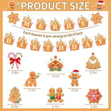 Gingerbread Merry Birthday Decorations - Christmas Party Banner Set 14Pcs Candy House Gold Banners Ceiling Hanging Swirls Honeycomb Centerpieces Xmas Supplies For Winter Holiday Table Decor