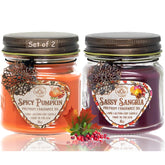 Scented Jar Candles Set Of 2 - Sassy Sangria + Spicy Pumpkin, Long Lasting Holiday Candles