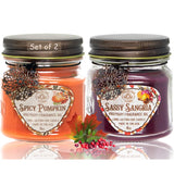 Scented Jar Candles Set Of 2 - Sassy Sangria + Spicy Pumpkin, Long Lasting Holiday Candles
