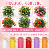 6 Sets Summer Spring Table Centerpieces Decoration Artificial Milan Flower Bouquet With Metal Pot Farmhouse Floral Centerpiece Summer Decoration For Home Dining Room Bathroom Office Party Decor