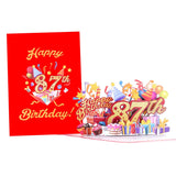 3D Pop Up Happy 87Th Birthday Card – Red Design With Glitter Numbers, Balloons, Cakes & Gifts – Unique Bday Card For Dad, Mom, Husband, Wife, Man Or Woman – 5" X 7"