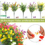 20 Bundles Outdoor Artificial Fake Flowers Uv Resistant Boxwood Faux Plastic Plants For Hanging Garden Porch Window Box Outside Decoration(Mix)