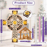 Christmas Advent Wreath Candle Holder With 5 Pcs Flameless Advent Candle, Wood Cross Shaped Nativity Scene Candlestick With Celtic Knot For Christmas Home Church Table Centerpiece Decor