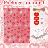 12 Sheets Love Wrapping Paper, Red White Heart Wrapping Paper, Gift Wrap Papers With Jute Twine Sticker For Anniversary Wedding Birthday Party Baby Shower Christmas Diy Crafts Gift Packing, 20 X 27 Inch