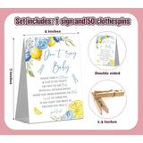 Blue Flora Lemon Baby Shower Decorations - Dont Say Baby Baby Shower Game, 1 Sign And 50 Mini Wooden Clothespins, Funny Gender Reveal Games For Lemon Party Activities Supplies, 50 Guests