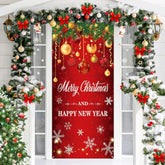 Christmas Door Cover Decoration Christmas Tree Ball Ornament Door Cover Banner Large Red Merry Christmas Hanging Backdrop Sign Photo Booth Prop For New Year Indoor Outdoor Party Supplies 73X36Inch