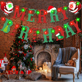 Christmas Birthday Party Decorations, Merry Birthday Banner With Lights, Green And Red Glitter Merry Christmas Fireplace Home Decorations