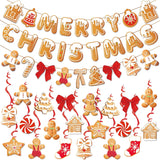 Merry Christmas Banners Gingerbread Theme, Pre-Strung Xmas Party Decorations, With 20 Pcs Gingerbread Men Hanging Swirls For Office Celebrations, School Events, Home Holiday Indoor Decor