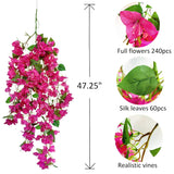 Pack Of 2Pcs - Artificial Bougainvillea Hanging Flowers Faux Silk Flower Full Blooms Floral Vines For Indoor Outdoor Home Garden Porch Eave Wedding Wall Décor (Pink)