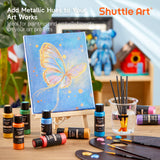 Metallic Acrylic Paint Set, 20 Colors Metallic Paint In Bottles (60Ml, 2Oz) With 10 Brushes And 1 Palette, Rich Pigments, Non-Toxic For Artists, Beginners On Rocks Crafts Canvaswood Fabric