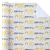 50Th Anniversary Wrapping Paper - Mini Roll - 17 Inch X 33 Feet - Gold 50Th Anniversary Design For Birthday, Party, Holiday