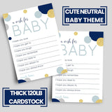 Navy And Gold Wishes For Baby Shower (20 Pack) Cute Words Of Wisdom For Boys - Creative Guest Book Alternative & Keepsake Activity For Baby Showers, Birthday Celebrations - 4X6 Cards
