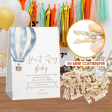 Travel Baby Shower Games, Don'T Say Baby Game For Baby Shower (One Sign With 50 Mini Clothespins), Blue Hot Air Balloon Theme Baby Shower Decorations, Gender Reveal Game-Dsbb25