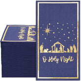 80Pcs Christmas Guest Napkins Religious Gold Foil Dark Blue Nativity 3 Ply Disposable Paper Pack Xmas Jesus Holy Night Holiday Hand Napkin Towel For Christmas Party Home Dinner Table Decor