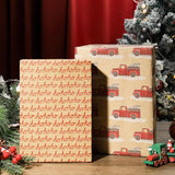 Reversible Kraft Vintage Christmas Wrapping Paper, Classic Truck & Hohoho Text Design For Christmas, Party, Holiday, Celebration, 17 Inch X 33 Feet