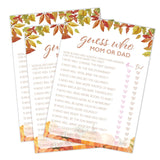 Fall Baby Shower Games, Guess Who Mom Or Dad Game Cards, 5X7 In, Thanksgiving Baby Shower Party Favor Decorations Supplies - A03