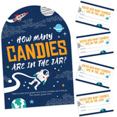 Big Dot of Happiness Blast Off to Outer Space - How Many Candies Rocket Ship Baby Shower or Birthday Party Game - 1 Stand and 40 Cards - Candy Guessing Game