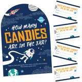Big Dot of Happiness Blast Off to Outer Space - How Many Candies Rocket Ship Baby Shower or Birthday Party Game - 1 Stand and 40 Cards - Candy Guessing Game