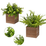 Small Fake Plants, 2Pack Mini Potted Artificial Plastic Boxwood Fern Green Decorative Plant In Wooden Potted, Fake Desk Plant For Farmhouse Home Decor Office Bathroom Desk Room Indoor Outdoor