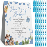 Cowboy Don'T Say Baby Sign, Western Party Game For Boys It'S A Boy Sign With 50 Mini Clothespins Rustic Cowboy Baby, Blue & Brown Western Theme