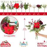 11 Pcs Artificial Christmas Flowers Bouquet Pine Branches 14" Red Poinsettias Flowers Faux Greenery Spary Stems Red Berry Pine Cones Fake Cedar Picks For Diy Crafts Tabletop Winter Home Party Decor