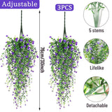 Artificial Hanging Flowers, 3 Pcs Fake Hanging Plants Artificial Vines For Outdoors, Fake Ivy Vine Uv Resistant No Fade Faux Plants For Indoor Outside Garden Patio Yard Greenery Decoration (Purple)